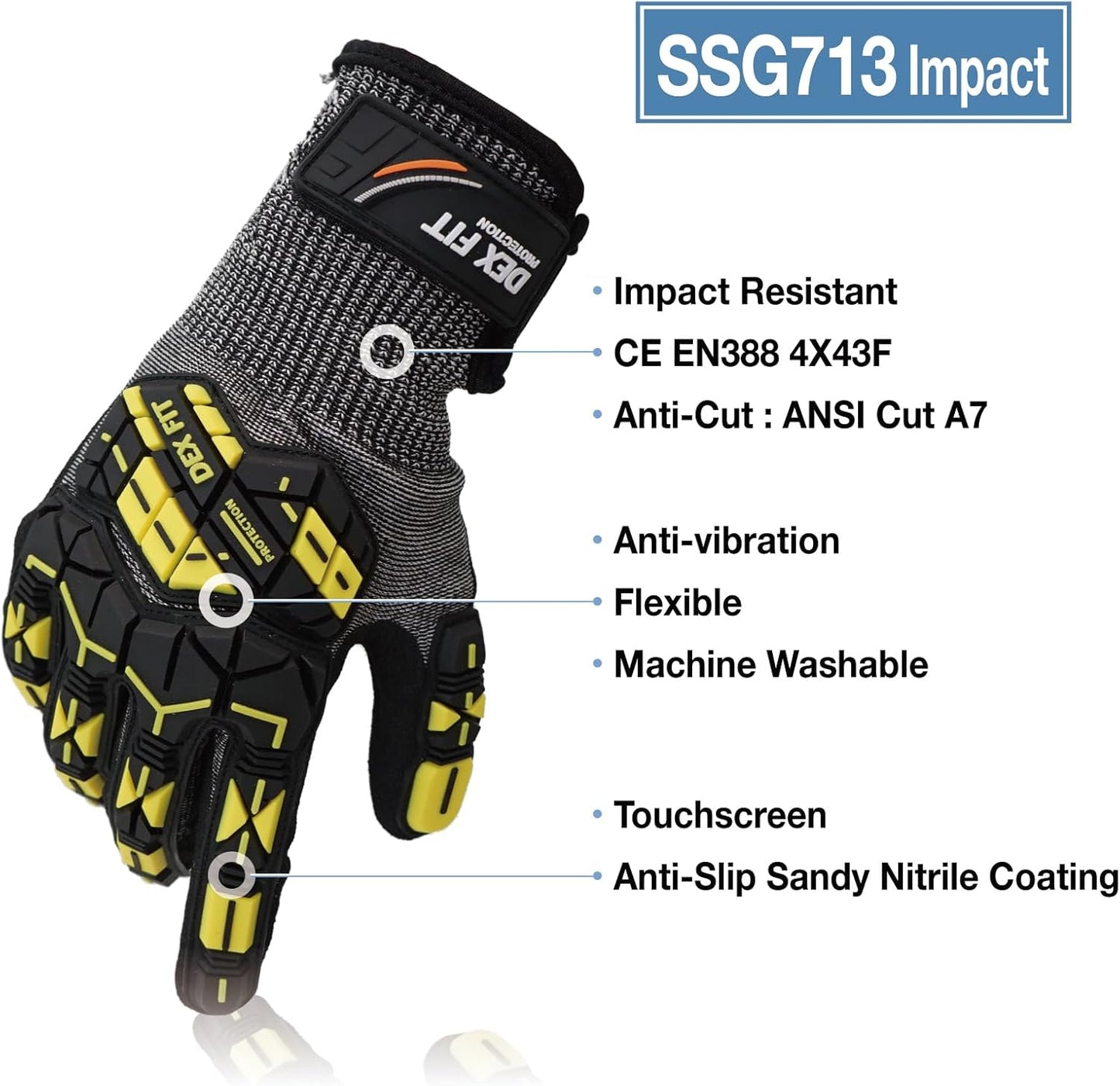 SSG513 Impact Stainless Steel Cut Resistant Gloves, ANSI A5, Durable Non-Slip Nitrile Grip, Touchscreen, Comfort Stretchy Fit, Thin & Breathable, Machine Washable; Gray L (9), 1 Pair
