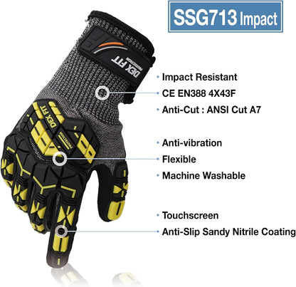 SSG513 Impact Stainless Steel Cut Resistant Gloves, ANSI A5, Durable Non-Slip Nitrile Grip, Touchscreen, Comfort Stretchy Fit, Thin & Breathable, Machine Washable; Gray L (9), 1 Pair