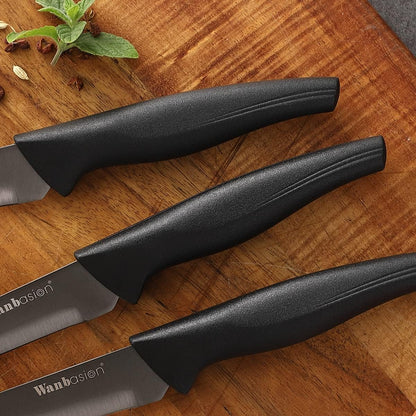 Black Non Serrated Steak Knives Set, Steak Knife Set Dishwasher Safe, Sharp Steak Knives Set for Kitchen with Ergonomic Handles