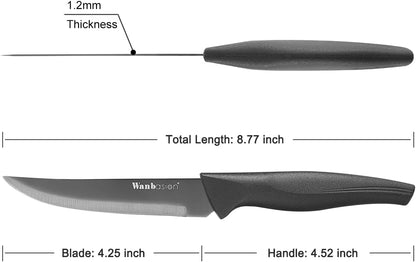 Black Non Serrated Steak Knives Set, Steak Knife Set Dishwasher Safe, Sharp Steak Knives Set for Kitchen with Ergonomic Handles