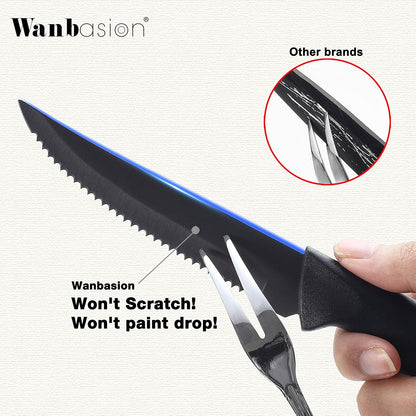 Black Non Serrated Steak Knives Set, Steak Knife Set Dishwasher Safe, Sharp Steak Knives Set for Kitchen with Ergonomic Handles