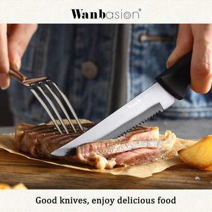 Black Non Serrated Steak Knives Set, Steak Knife Set Dishwasher Safe, Sharp Steak Knives Set for Kitchen with Ergonomic Handles