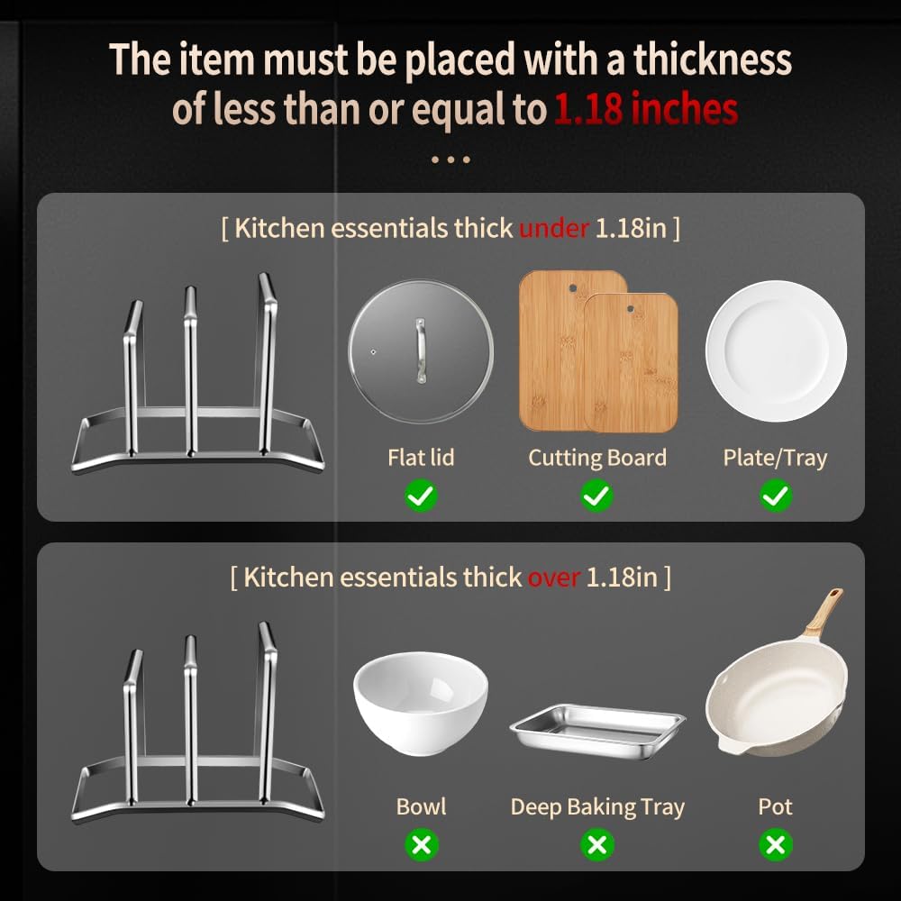 Multifunctional Cutting Board Organizer, Pot Lid Organizer, 18/8 Stainless Steel Kitchen Storage Rack for Lids, Boards, Knife, Spoon and Shovel, Knife Block Holder with Drain Tray