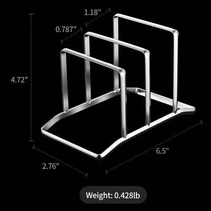 Multifunctional Cutting Board Organizer, Pot Lid Organizer, 18/8 Stainless Steel Kitchen Storage Rack for Lids, Boards, Knife, Spoon and Shovel, Knife Block Holder with Drain Tray