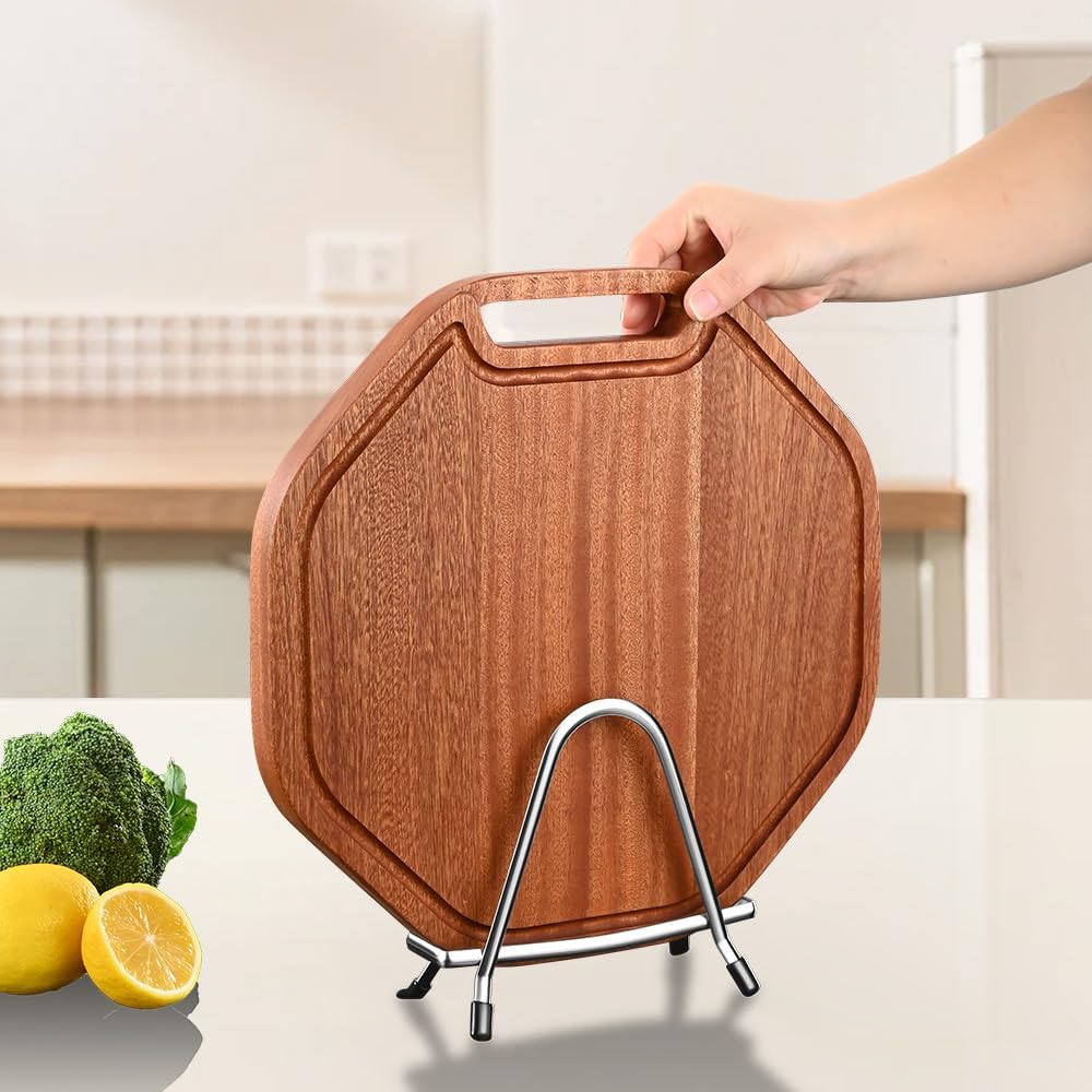 Multifunctional Cutting Board Organizer, Pot Lid Organizer, 18/8 Stainless Steel Kitchen Storage Rack for Lids, Boards, Knife, Spoon and Shovel, Knife Block Holder with Drain Tray
