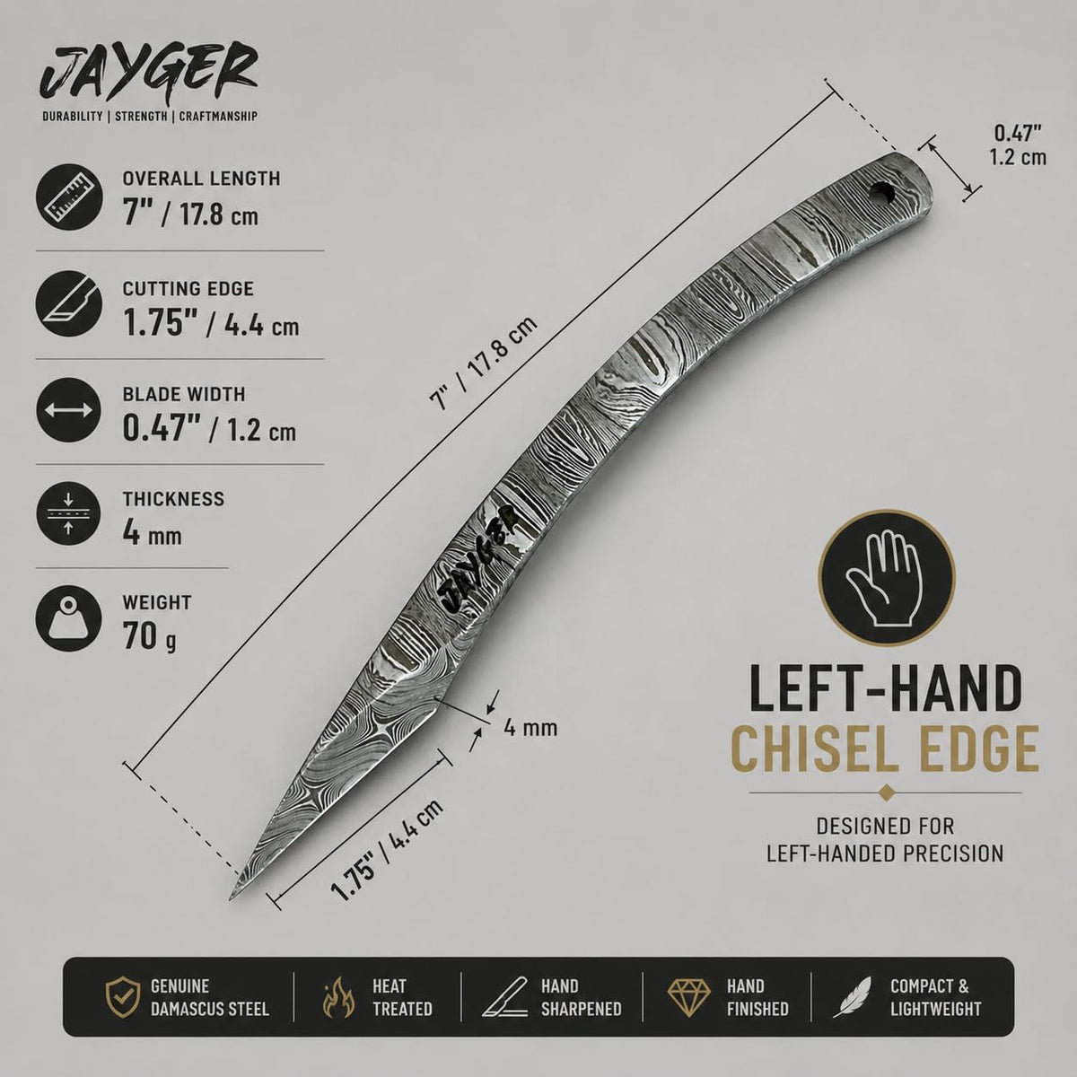 Handmade Kiridashi Knife – Precision Japanese Left Hand Marking Tool – Damascus Steel Curved Blade – Compact Carving & Craft Knife for Woodworking, Leatherwork, DIY & Artisan Use