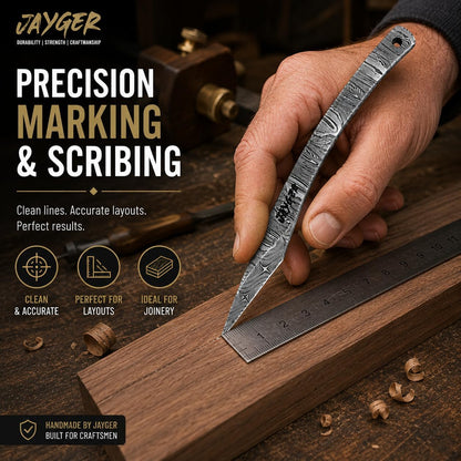 Handmade Kiridashi Knife – Precision Japanese Left Hand Marking Tool – Damascus Steel Curved Blade – Compact Carving & Craft Knife for Woodworking, Leatherwork, DIY & Artisan Use