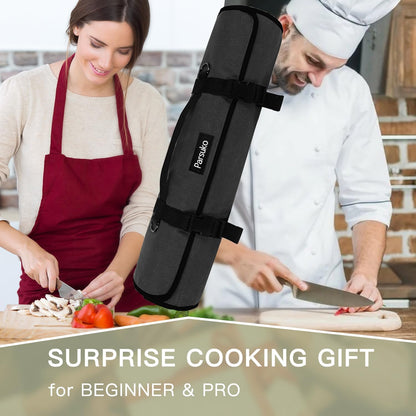 Chef Knife Roll Bag,Waterproof Waxed Canvas Knife Case Holds,Knives Roll Bags for Chefs Professional with Adjustable Strap,Chef Backpack (Black)