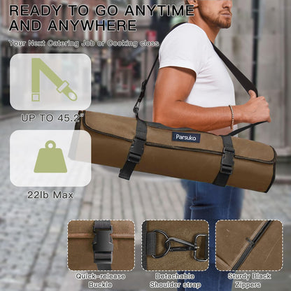 Chef Knife Roll Bag,Waterproof Waxed Canvas Knife Case Holds,Knives Roll Bags for Chefs Professional with Adjustable Strap,Chef Backpack (Black)