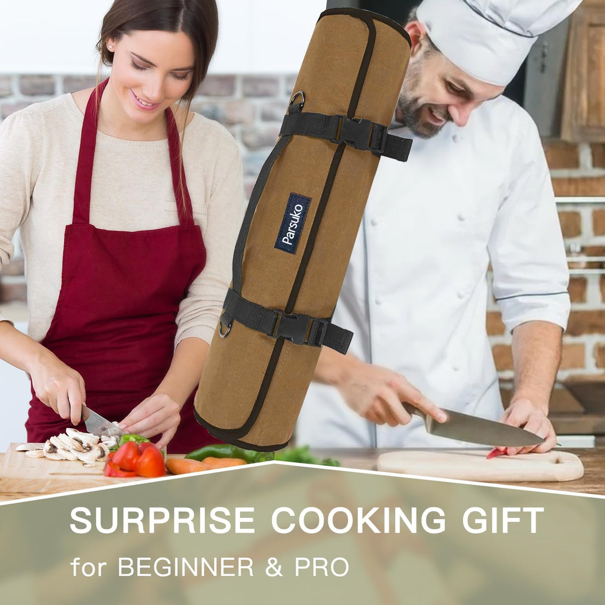 Chef Knife Roll Bag,Waterproof Waxed Canvas Knife Case Holds,Knives Roll Bags for Chefs Professional with Adjustable Strap,Chef Backpack (Black)