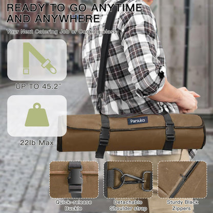 Chef Knife Roll Bag,Waterproof Waxed Canvas Knife Case Holds,Knives Roll Bags for Chefs Professional with Adjustable Strap,Chef Backpack (Black)