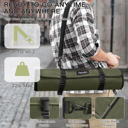 Chef Knife Roll Bag,Waterproof Waxed Canvas Knife Case Holds,Knives Roll Bags for Chefs Professional with Adjustable Strap,Chef Backpack (Black)