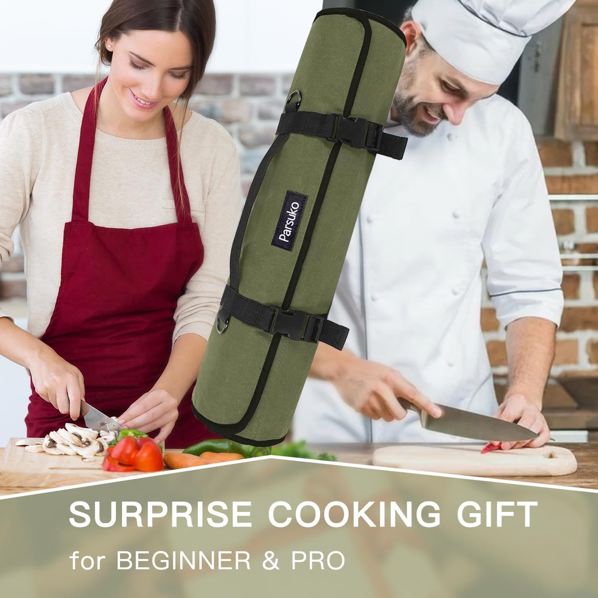 Chef Knife Roll Bag,Waterproof Waxed Canvas Knife Case Holds,Knives Roll Bags for Chefs Professional with Adjustable Strap,Chef Backpack (Black)