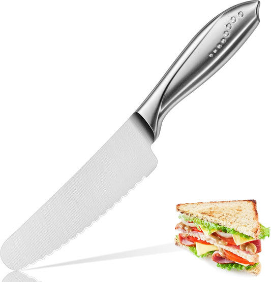 Sandwich Knife, 6 Inch Serrated Utility Knife - High Carbon Stainless Steel Blade for Bread, Vegetable, Meat Cutting, Butter Spreading - Silver