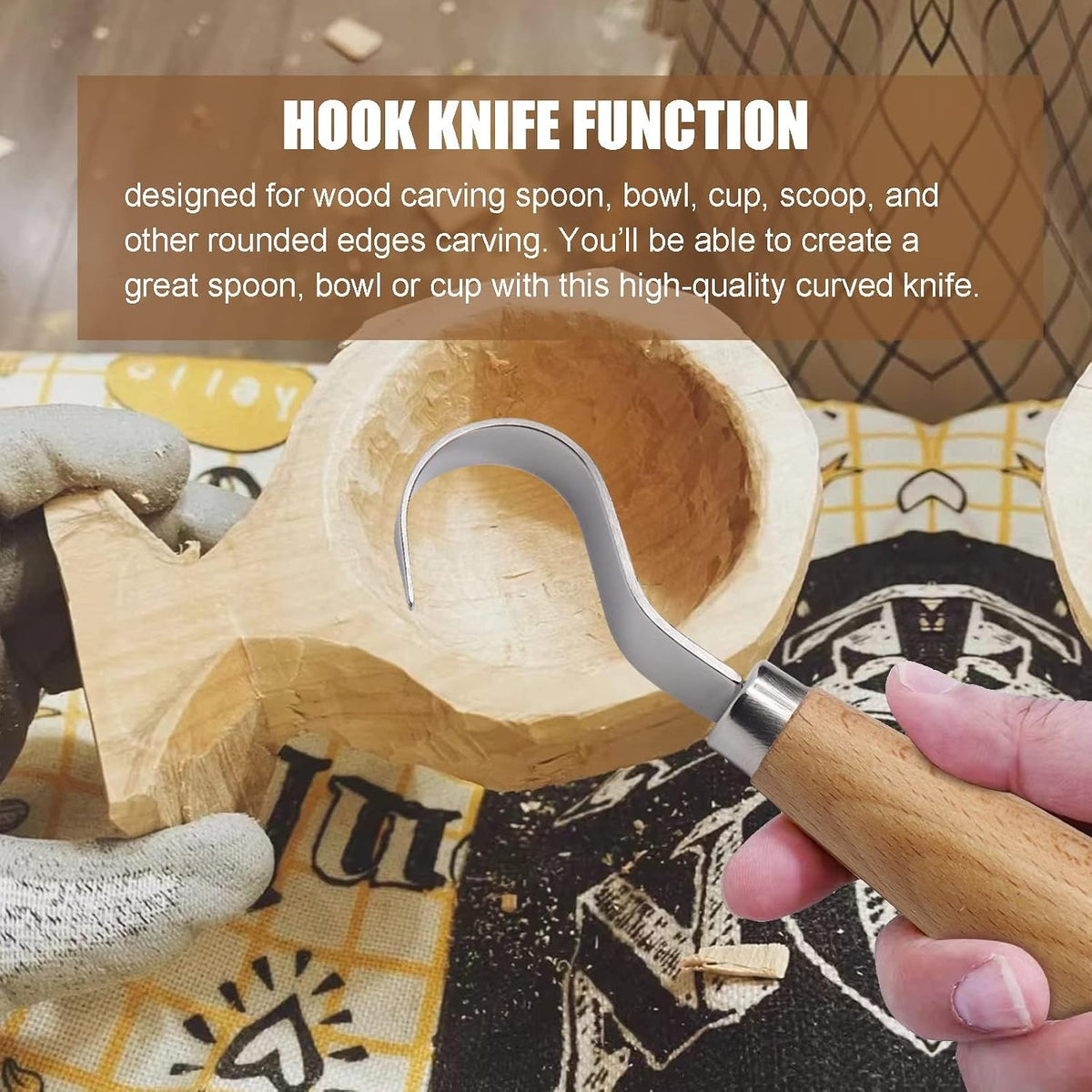 Wood Hook Knife Carving Tool for Carving Spoons Bowls Cups Crooked for Professional Spoon Carvers and Beginners