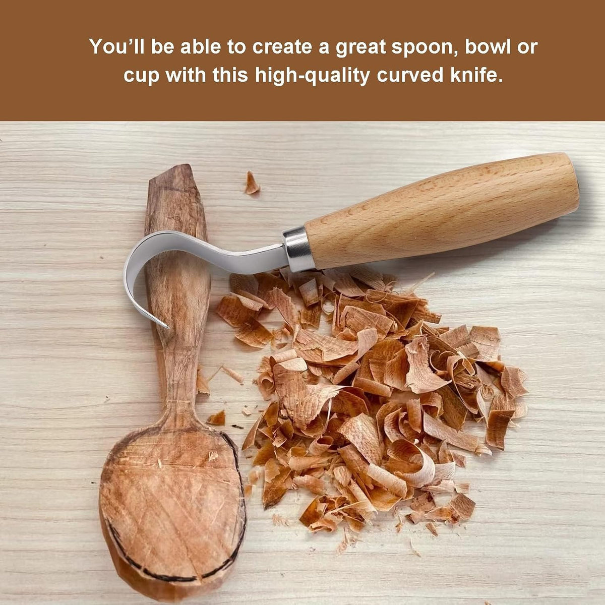 Wood Hook Knife Carving Tool for Carving Spoons Bowls Cups Crooked for Professional Spoon Carvers and Beginners
