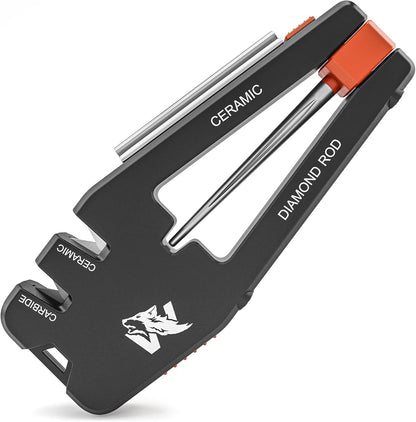 Blade Professor - Pocket Knife Sharpener - 7 in 1 Portable Handheld Tool with Tungsten Ceramic and Diamond Rods - Compact Portable Knife Sharpener for Hunting, Camping and EDC