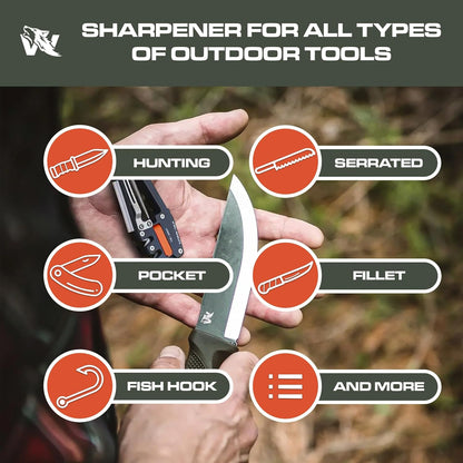 Blade Professor - Pocket Knife Sharpener - 7 in 1 Portable Handheld Tool with Tungsten Ceramic and Diamond Rods - Compact Portable Knife Sharpener for Hunting, Camping and EDC