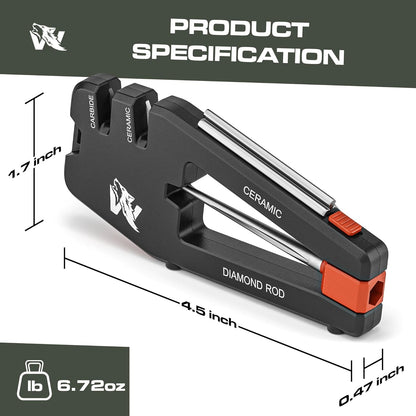 Blade Professor - Pocket Knife Sharpener - 7 in 1 Portable Handheld Tool with Tungsten Ceramic and Diamond Rods - Compact Portable Knife Sharpener for Hunting, Camping and EDC