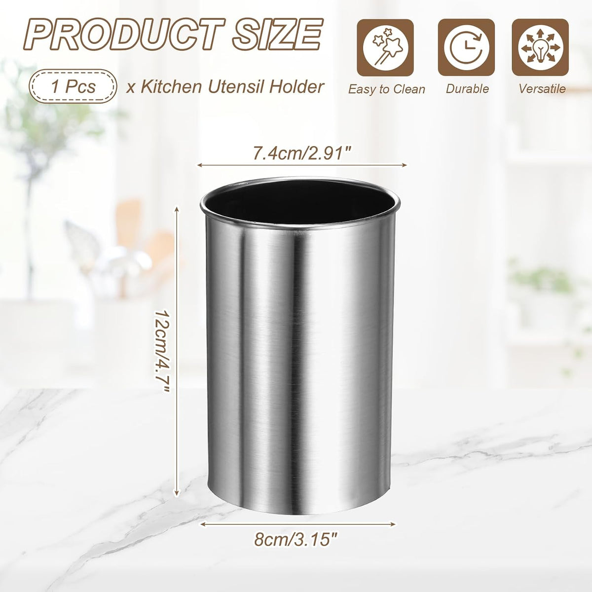 Kitchen Utensil Holder, 3.1x4.7 Stainless Steel Utensil Cutlery Holder Cooking Flatware Organizer for Kitchen Restaurant Countertop Fork, Straw, Knives, Spoon, Chopstick, Silver