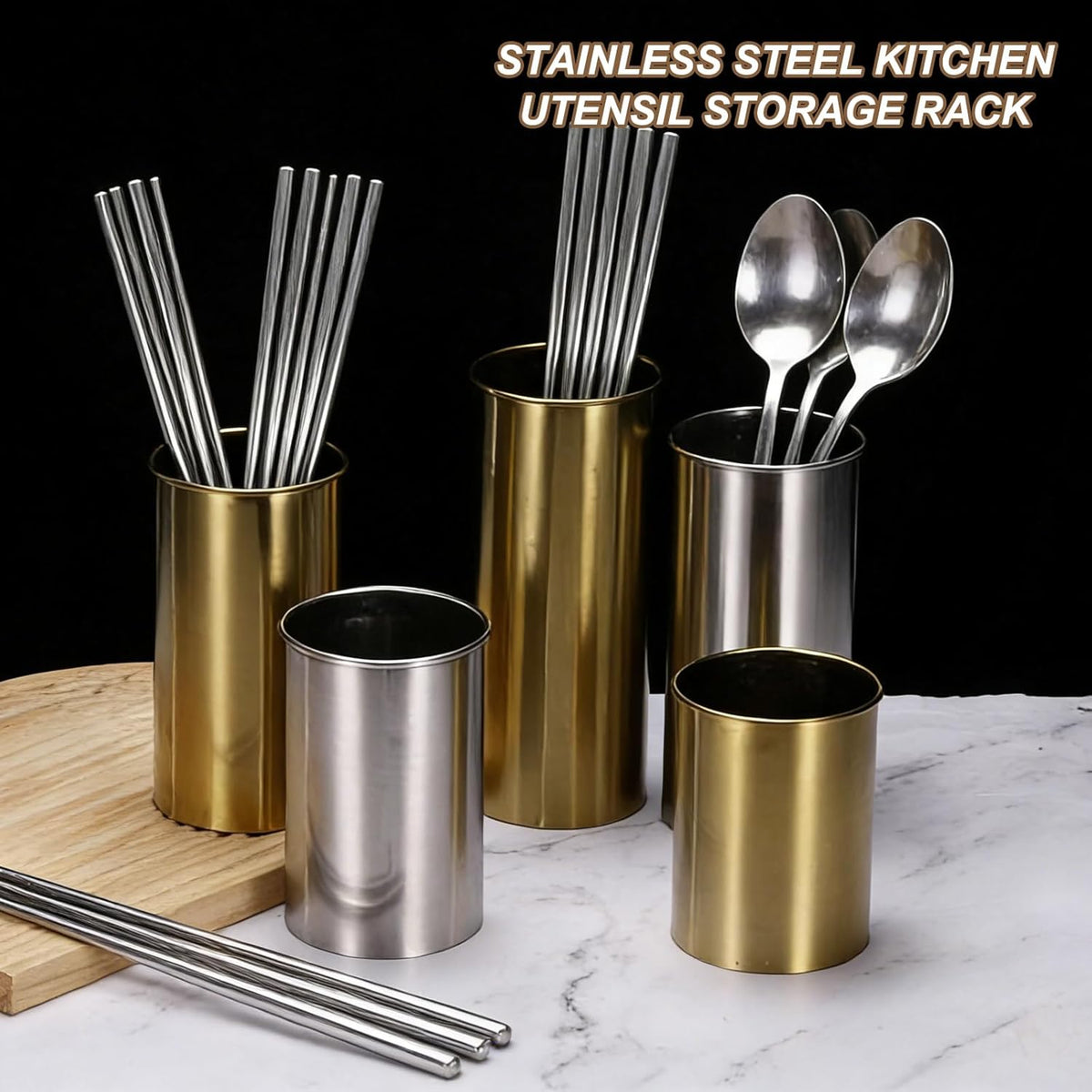 Kitchen Utensil Holder, 3.1x4.7 Stainless Steel Utensil Cutlery Holder Cooking Flatware Organizer for Kitchen Restaurant Countertop Fork, Straw, Knives, Spoon, Chopstick, Silver
