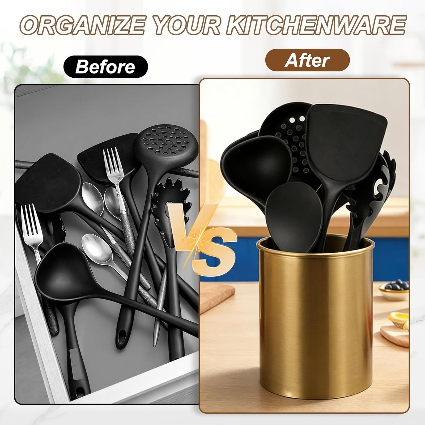 Kitchen Utensil Holder, 3.1x4.7 Stainless Steel Utensil Cutlery Holder Cooking Flatware Organizer for Kitchen Restaurant Countertop Fork, Straw, Knives, Spoon, Chopstick, Silver