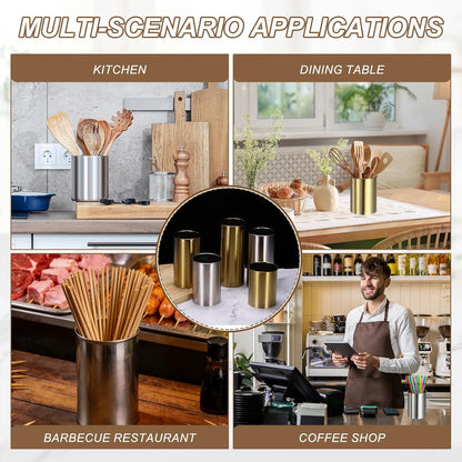Kitchen Utensil Holder, 3.1x4.7 Stainless Steel Utensil Cutlery Holder Cooking Flatware Organizer for Kitchen Restaurant Countertop Fork, Straw, Knives, Spoon, Chopstick, Silver