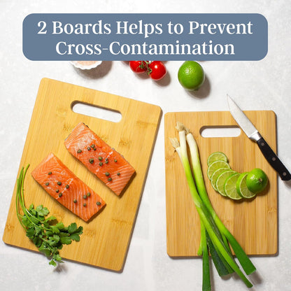 2-Piece Bamboo Cutting Board Set, Wood Cutting Boards for Kitchen, Reversible Chopping Boards with Handles in Medium and Large Sizes