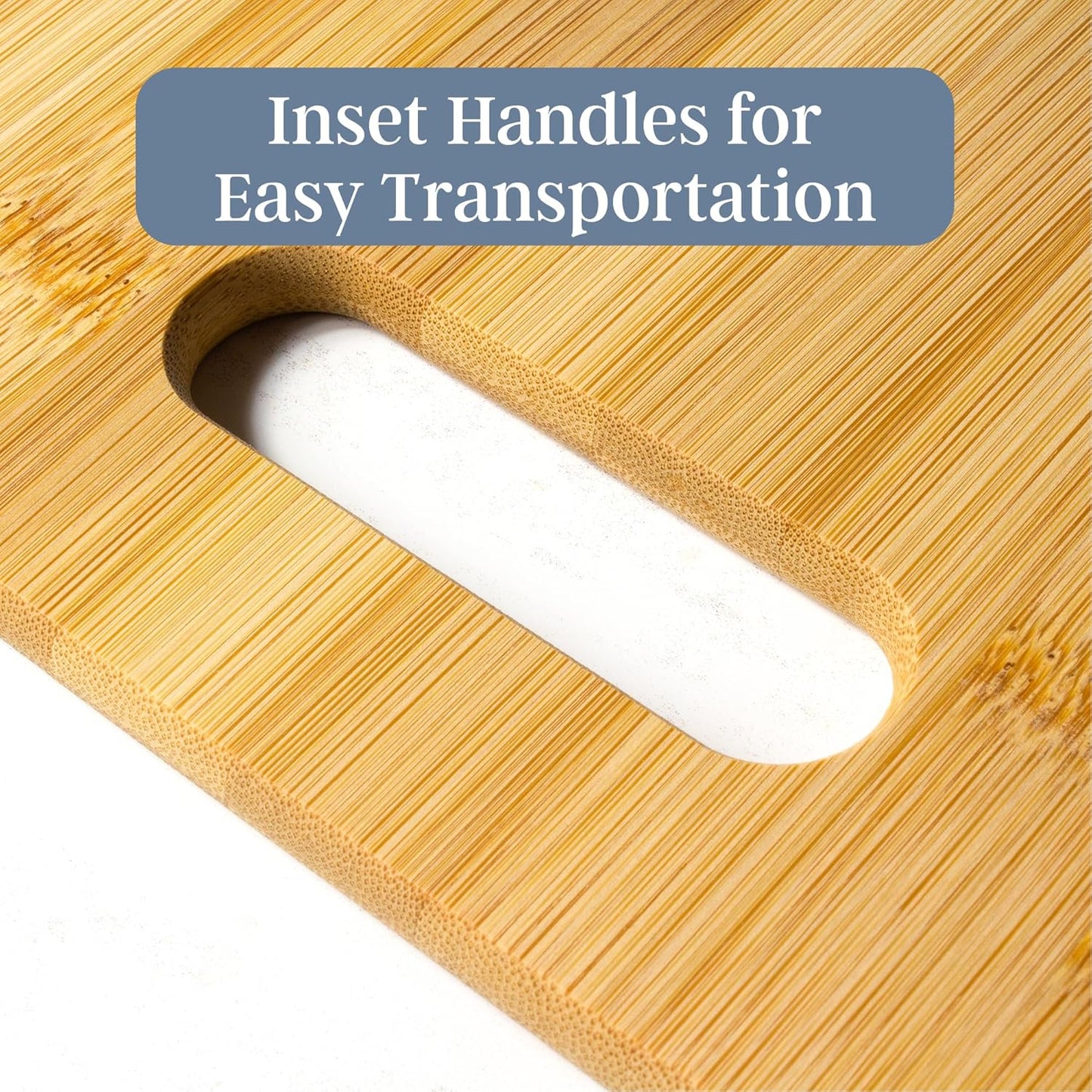 2-Piece Bamboo Cutting Board Set, Wood Cutting Boards for Kitchen, Reversible Chopping Boards with Handles in Medium and Large Sizes