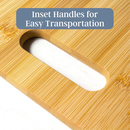 2-Piece Bamboo Cutting Board Set, Wood Cutting Boards for Kitchen, Reversible Chopping Boards with Handles in Medium and Large Sizes