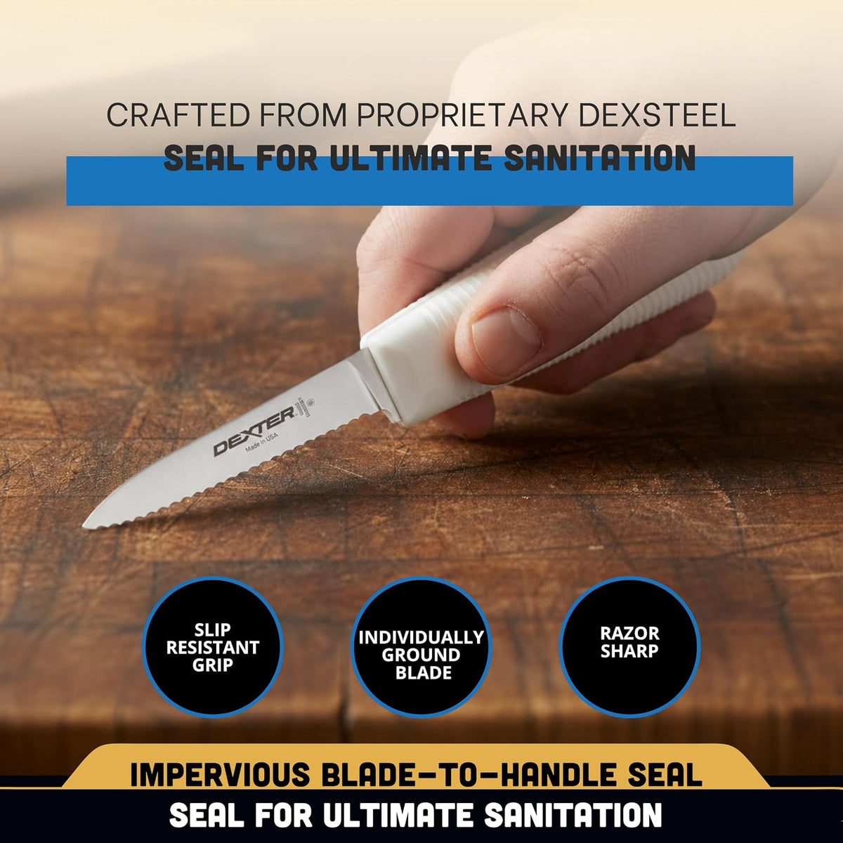 3-Pack S104SC Paring Knives | 3¼" Scalloped Stainless Steel Blades | Textured Slip-Resistant Polypropylene Handles | NSF Certified | Made in USA
