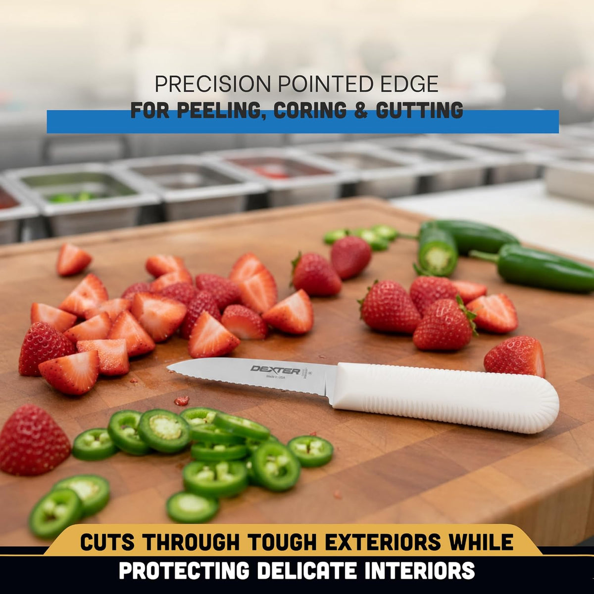 3-Pack S104SC Paring Knives | 3¼" Scalloped Stainless Steel Blades | Textured Slip-Resistant Polypropylene Handles | NSF Certified | Made in USA