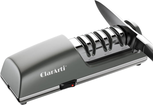 Electric Knife Sharpener – 3-Stage Diamond Sharpening System for Straight & Serrated Kitchen Knives, Guided 20° Angle, Compact Design