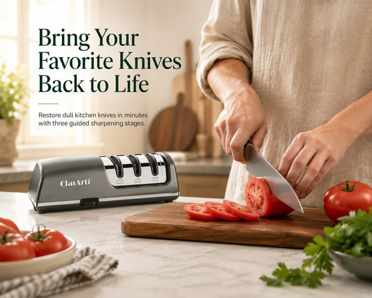 Electric Knife Sharpener – 3-Stage Diamond Sharpening System for Straight & Serrated Kitchen Knives, Guided 20° Angle, Compact Design