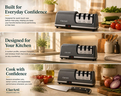 Electric Knife Sharpener – 3-Stage Diamond Sharpening System for Straight & Serrated Kitchen Knives, Guided 20° Angle, Compact Design
