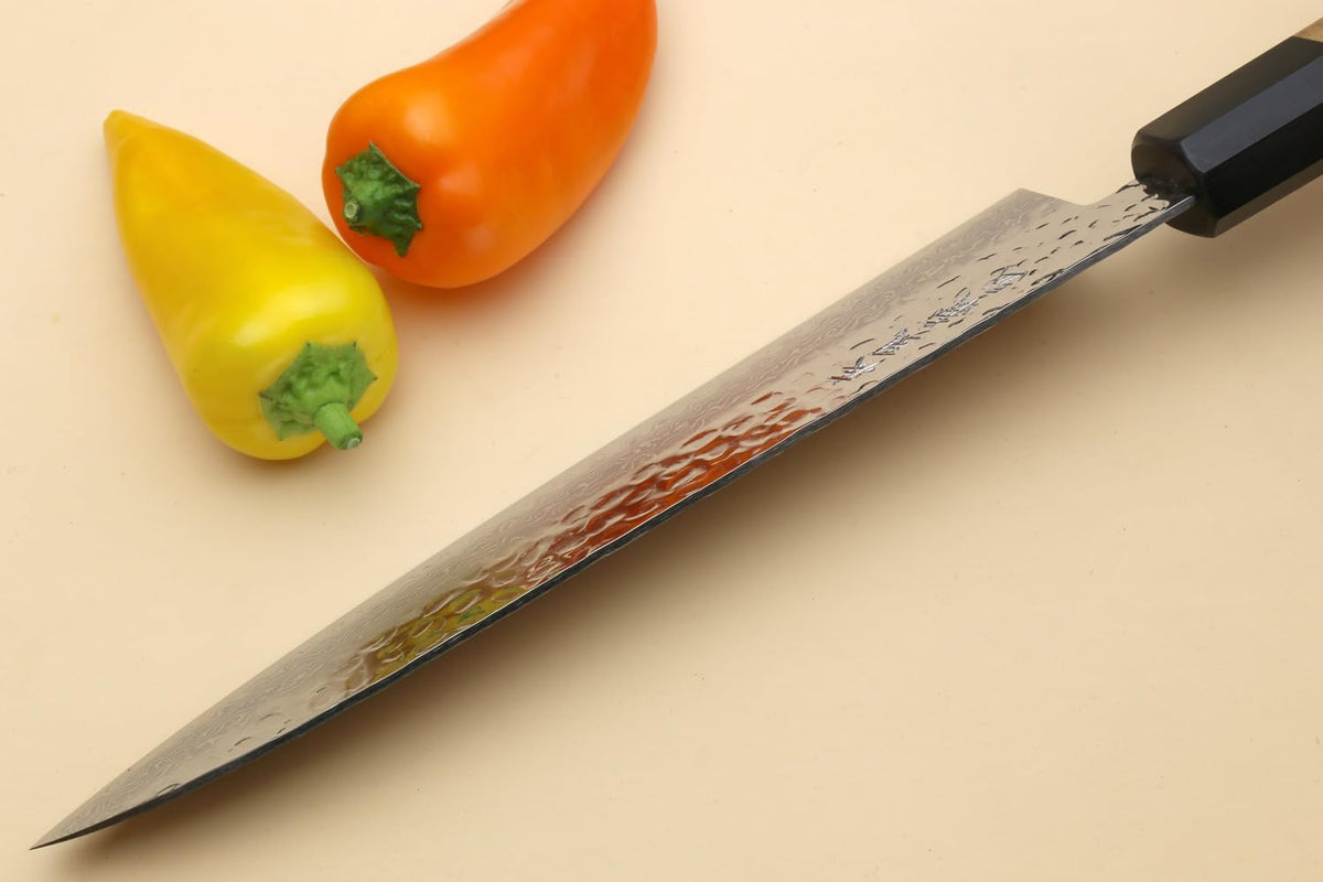 Yoshihiro VG10 46 Layers Hammered Damascus Gyuto Japanese Chefs Knife (Octagonal Ambrosia Handle) (8.25" (210mm)