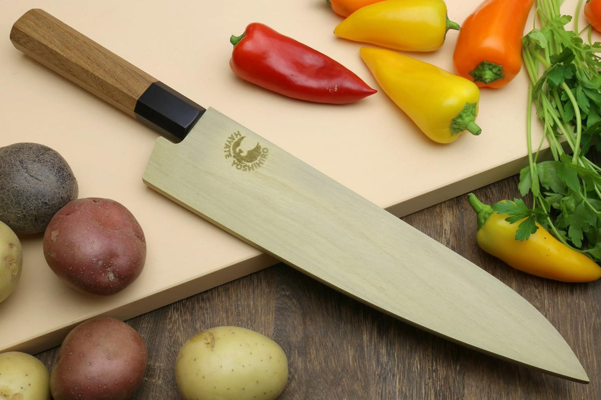 Yoshihiro VG10 46 Layers Hammered Damascus Gyuto Japanese Chefs Knife (Octagonal Ambrosia Handle) (8.25" (210mm)