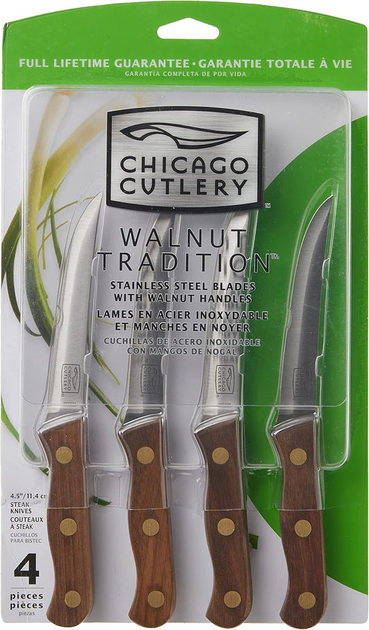 B144 Walnut Tradition 4-Piece Steak Knife Set | Full Tang Construction | Triple-Rivet Handles | Precision Edge Performance | Dining Table Ready