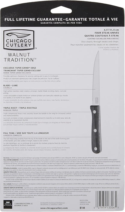 B144 Walnut Tradition 4-Piece Steak Knife Set | Full Tang Construction | Triple-Rivet Handles | Precision Edge Performance | Dining Table Ready
