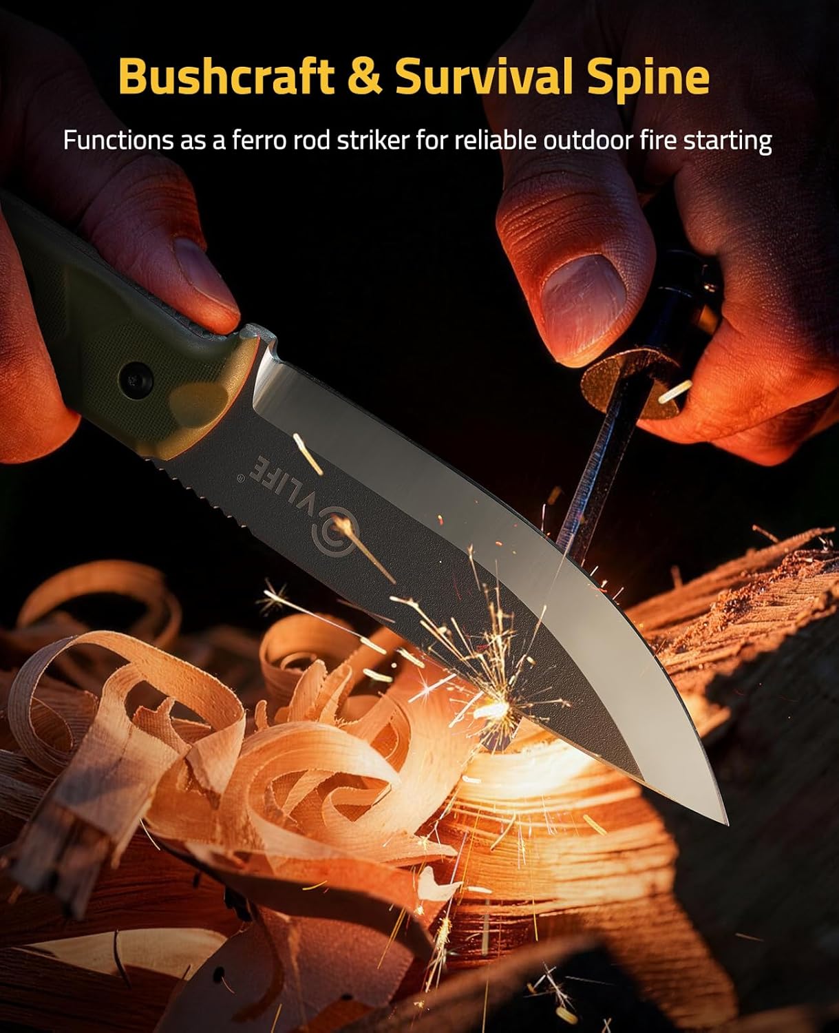 Fixed Blade Knife with Sheath, 5.2" D2 Steel Full Tang Survival Bushcraft Knife, Scandi Grind, 5-Layer Handle with G10 Liners, Heavy Duty Hunting Camping Knives for Men, Green