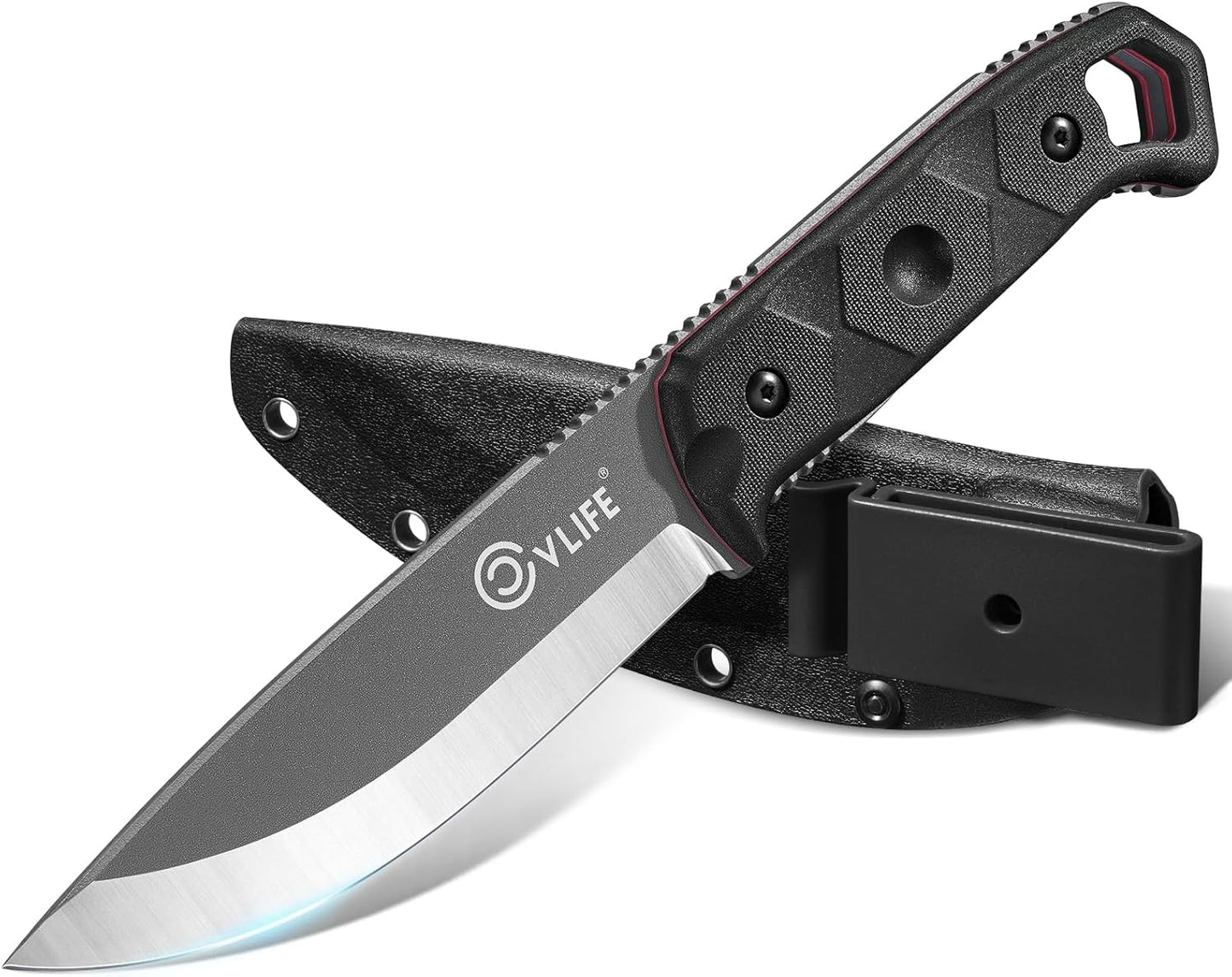 Fixed Blade Knife with Sheath, 5.2" D2 Steel Full Tang Survival Bushcraft Knife, Scandi Grind, 5-Layer Handle with G10 Liners, Heavy Duty Hunting Camping Knives for Men, Green