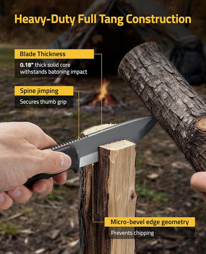 Fixed Blade Knife with Sheath, 5.2" D2 Steel Full Tang Survival Bushcraft Knife, Scandi Grind, 5-Layer Handle with G10 Liners, Heavy Duty Hunting Camping Knives for Men, Green