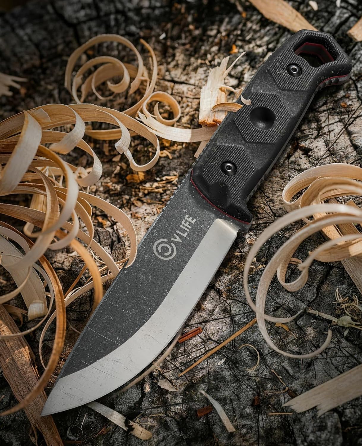 Fixed Blade Knife with Sheath, 5.2" D2 Steel Full Tang Survival Bushcraft Knife, Scandi Grind, 5-Layer Handle with G10 Liners, Heavy Duty Hunting Camping Knives for Men, Green