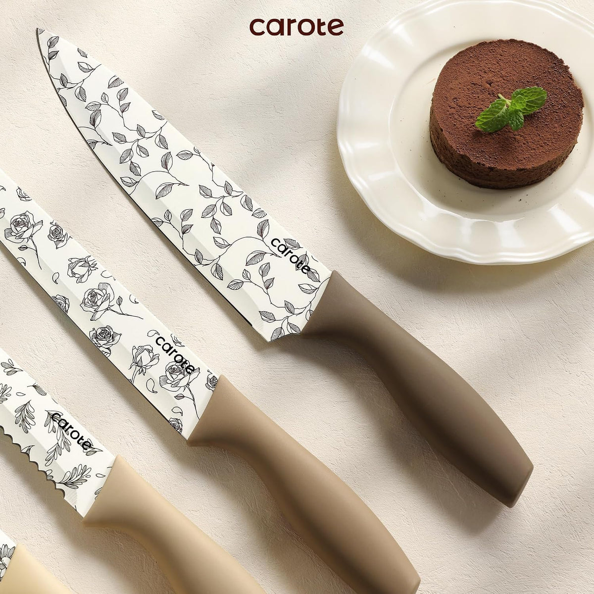 Kitchen Knife Set, 6 Floral Knives with 6 Blade Guards