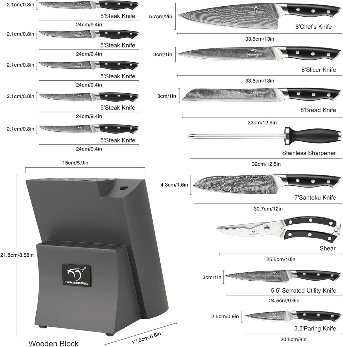 VG10 Damascus Knife Set, ABS Handle