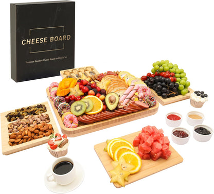 drmvalg Charcuterie Board Cheese Tray Set, Housewarming Gift for New Home | Stainless Steel Knives, Slates and Bowls, Gift for Wedding Couple, Bridal Shower, CB002