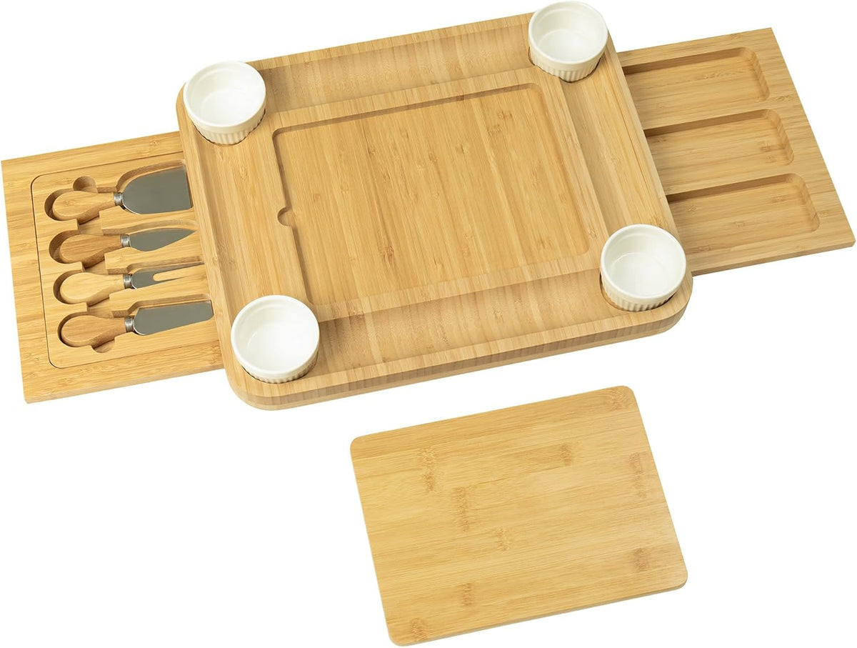 drmvalg Charcuterie Board Cheese Tray Set, Housewarming Gift for New Home | Stainless Steel Knives, Slates and Bowls, Gift for Wedding Couple, Bridal Shower, CB002