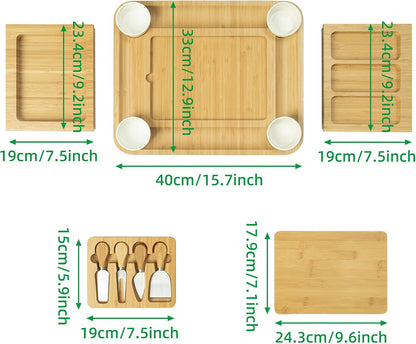 drmvalg Charcuterie Board Cheese Tray Set, Housewarming Gift for New Home | Stainless Steel Knives, Slates and Bowls, Gift for Wedding Couple, Bridal Shower, CB002