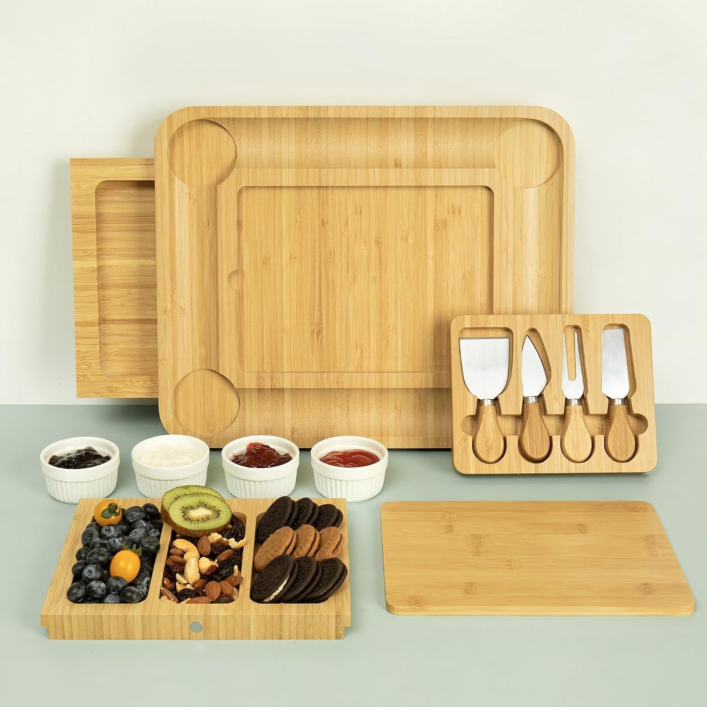 drmvalg Charcuterie Board Cheese Tray Set, Housewarming Gift for New Home | Stainless Steel Knives, Slates and Bowls, Gift for Wedding Couple, Bridal Shower, CB002