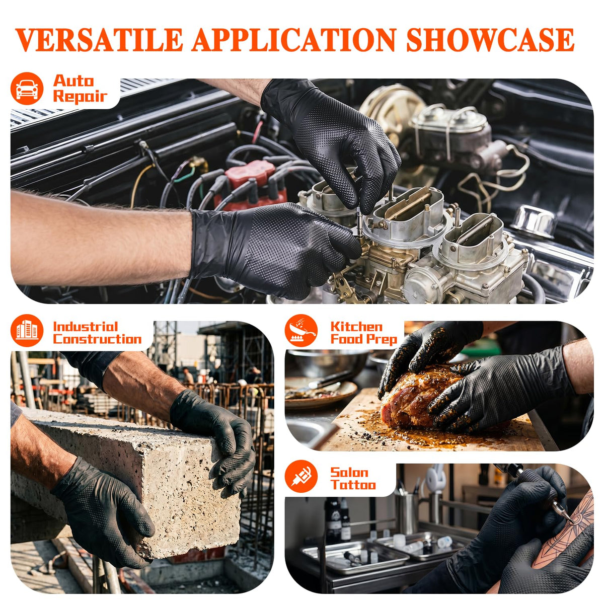 ANBOSON 10 Mil Heavy Duty Mechanic Nitrile Gloves, Large Black 100 Count | Diamond Grip,Latex Free,Chemical Resistant Disposable Thick Rubber Gloves for Auto Repair, Industrial, Food, Work ,BBQ,Men